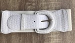Bredt elastisk lakbælte, hvidt bælte med krokodille print
